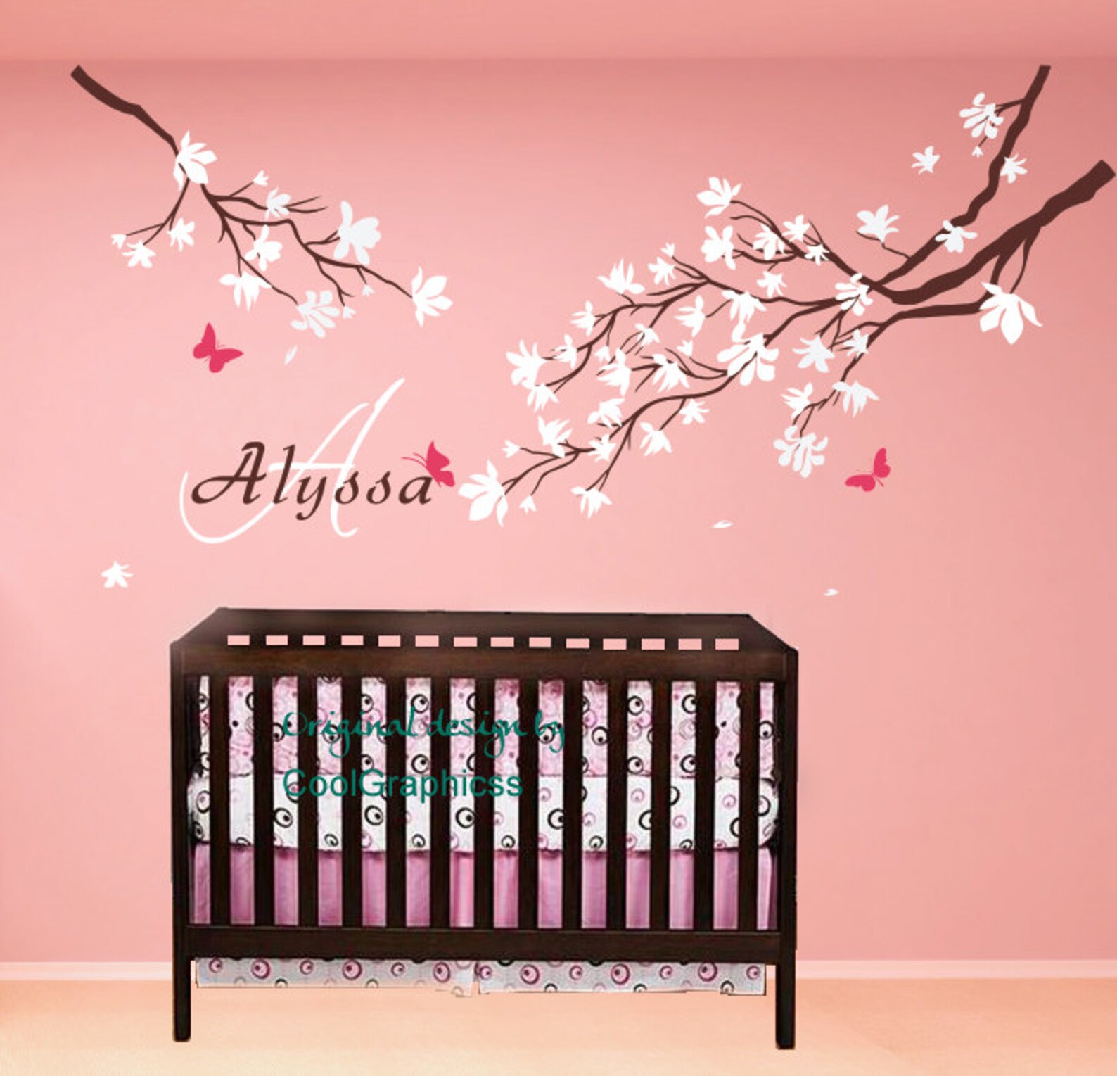 Flower Wall Decal Baby Name Decal Vinyl Wall Decals Wall Mural Etsy