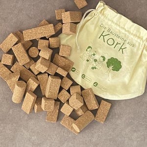 Montessori Toy Cork Building Blocks Large Set – Quiet Sensory Toy – Eco Friendly Toddler Gift – Natural Stacking Blocks – Waldorf Inspired