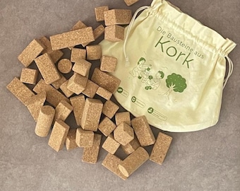 Montessori Toy Cork Building Blocks Large Set – Quiet Sensory Toy – Eco Friendly Toddler Gift – Natural Stacking Blocks – Waldorf Inspired