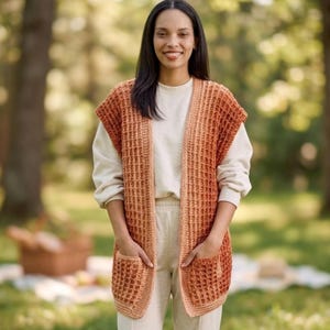 Crochet Vest Pattern PDF, Easy Crochet Vest with Pockets, Womens Crochet Sweater Vest, Handmade Vest, DIY Crochet Pattern , Size XS - 5X