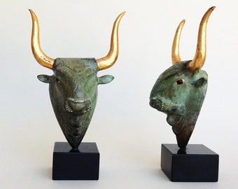 Minoan Bull Head Bronze Statue, Greek Mythology Minotaur, Museum Replica Sculpture, Taurus Constellation, Zodiac Gift