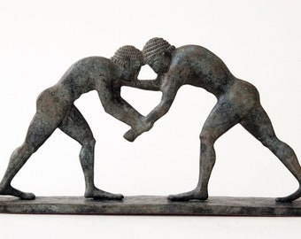 Ancient Greek Wrestling Athletes Bronze Statue, Ancient Greece Olympic Games Museum Replica Sculpture, Art Decor