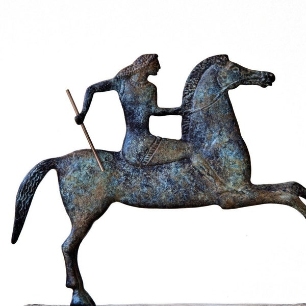 Statue en bronze d'équitation de la Grèce antique, réplique du musée de la sculpture d'art en métal cheval et jockey, statue d'art de cheval, décoration équine, art déco grec