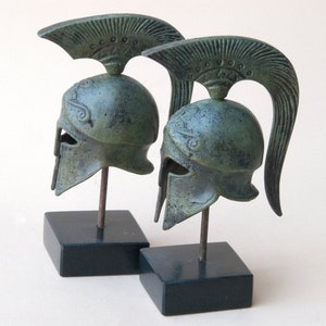 Ancient Greek Spartan Bronze Helmet with Crest, War Helmet Museum Replica, Greek Art Sculpture, Greek Art Decor image 1