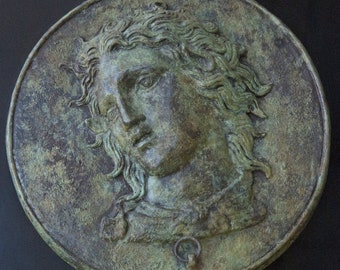 Ancient Greek God of Nature Pan Metal Relief Sculpture, Greek Mythology, Museum Replica of Ancient Mirror Cover