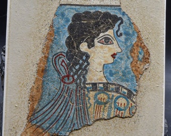La Parisienne Minoan Goddess, Hand-Painted Minoan Lady Fresco Knossos Palace Crete, Ancient Crete Greek Art Museum Replica, Art Gift