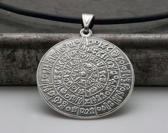 Greek Phaistos Disc Unisex Necklace, Ancient Minoan Cretan Sterling Silver Pendant, Ancient Mystery, Wearable Art, Greek Jewelry