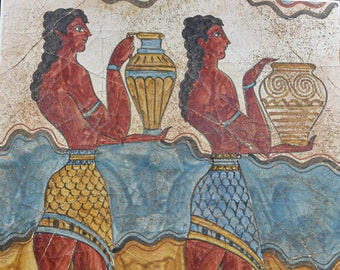 Minoan Fresco The Cup-Bearer Knossos Palace in Crete, Ancient Crete Greek Art Hand-Painting, Museum Replica, Art Gift