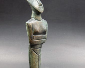 ギリシャ・キクラデス美術のブロンズ像、博物館レプリカのミニマリスト金属彫刻、抽象芸術、室内装飾