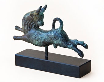 Greek Minoan Bull Bronze Sculpture, Bull in Leap Metal Sculpture, Greek Art Museum Replica, Taurus Constellation, Zodiac Gift