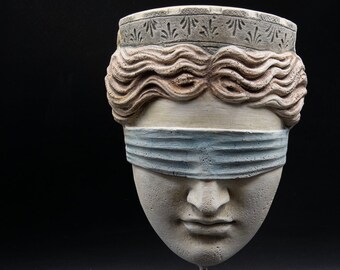 Goddess of Justice Greek Mask, Head of Themis Blindfolded, Greek Mythology, Museum Quality Greek Art, Lady Justice, Ancient Greece