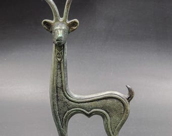 ギリシャ・クレタ島の野生ヤギのブロンズ小像、アイベックスの金属芸術彫刻、山羊座の星座ギフト、博物館レプリカ、美術装飾