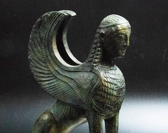 Estatua de bronce de esfinge, criatura mítica griega antigua, monstruos de la mitología griega, réplica de museo, escultura de metal, decoración del hogar