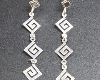 Delicate  Sterling Silver Greek Key Thin Earrings, Greek Jewelry, Symbolic Infinity Statement Grecian Earrings, Greek Goddess