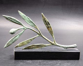 Bronze Olive Tree Branch Sculpture on Marble Base, Ancient Greek Goddess Athena Symbol, Greek Art Gift