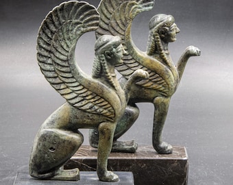 Mythical Sphinx Bronze Statue Sculpture, Greek Mythology Monsters, Museum Replica Metal Art Sculpture, Home Decor