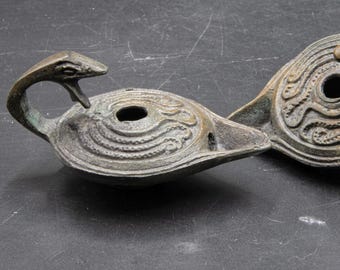 ブロンズオイルランプ、古代ギリシャのオイルランプの複製、クリスマス