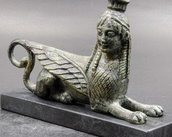 古代ギリシャのスフィンクス神話の生き物ブロンズ像、神話のモンスターの芸術彫刻、室内装飾