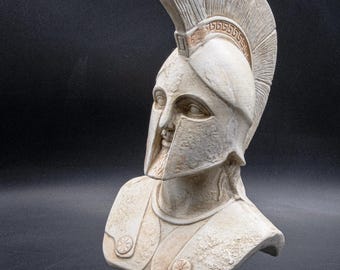Große Büste von König Leonidas von Sparta, Griechischer Spartaner mit Helm, Museumsreplika, Kunstdekoration für Zuhause oder Büro