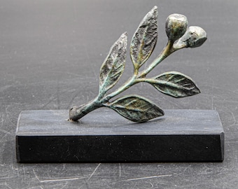 Olive Tree Branch Bronze Small Sculpture, Ancient Greece Goddess Athena Symbol, Olive Springs Metal Art Sculpture, Home Decor