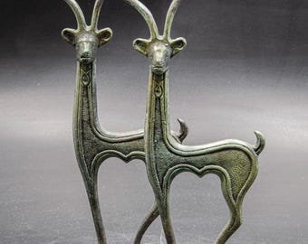 Grekisk kretensisk stenbock brons liten staty, vildget metallkonstskulptur, Stenbockens stjärntecken gåva, museumsreplika, konstdekor