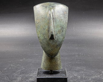 Cycladic Figurine Head Bronze Statue, Ancient Greek Minimalist Abstract Art Sculpture, Museum Replica, Cycladic Art