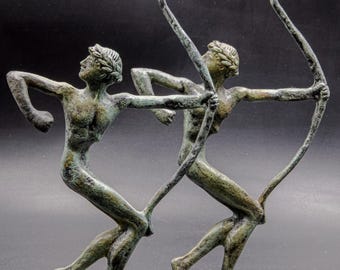 古代ギリシャオリンピック選手のアーチャーブロンズ像、金属彫刻、コレクター向け美術館級の美術品