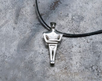 Cycladisch beeldje sterlingzilveren hanger, Griekse museumreplica uniseks ketting, draagbare minimalistische kunstketting
