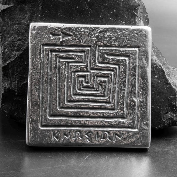 Ancient Greece Coin Replica with Maze Labyrinth Aluminium Paperweight, Crete Tetradrachm Coin Museum Replica, Greek Mythology