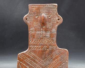 Board-Shaped Terracotta Woman Figurine, Ancient Cyprus Sanidoshimo Museum Replica, Handmade Clay Sculpture, Greek Art Pottery