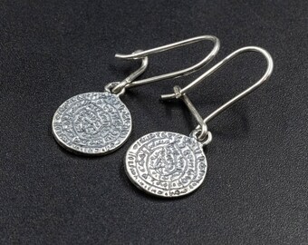 Greek Minoan Phaistos Disc Sterling Silver Earrings, Ancient Greek Cretan Small Dangle Earrings, Wearable Art, Greek Jewelry