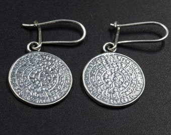 Phaistos Disc Greek Minoan Sterling Silver Earrings, Ancient Greek Cretan Dangle Earrings, Wearable Art, Greek Jewelry