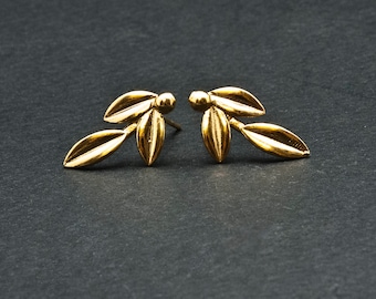 Gold Olive Leaves Small Earrings, Olive Twig Stud Earrings, Olive Branch Delicate Earrings, Greek Goddess Athena Symbol, Greek Jewelry
