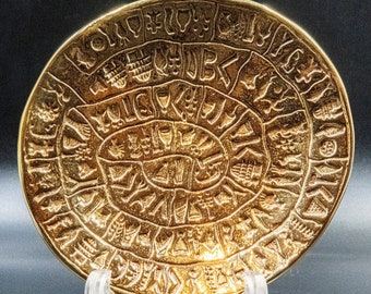Minoan Phaistos Disc Decorative Bronze Plate for Display, Greek Minoan Crete Art Sculpture, Museum Replica, Greek Art Decor