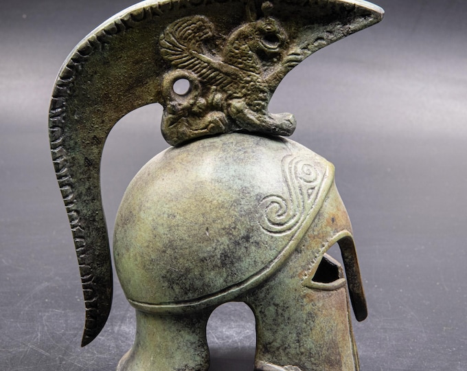 Featured listing image: Ancient Greek Bronze Helmet: Griffin Crest, Corinthian Museum Replica