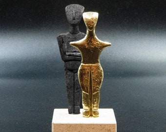 Cycladic Figures Gold and Black Small Statue, Abstract Ancient Greek Cycladic Art Sculpture Museum Replica, Art Gift