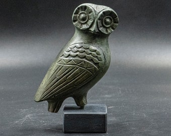 Bronze Owl Greek Metal Sculpture, Museum Replica, Ancient Greece Art, Goddess Athena Symbol, Bird of Wisdom Symbol of Library and Books