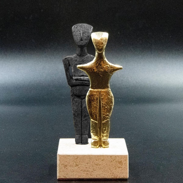 Cycladic Figures Gold and Black or Verdigris Small Statue, Abstract Ancient Greek Cycladic Art Sculpture Museum Replica, Art Gift