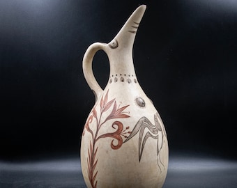 Minoan Santorini Terracotta Nipple Large Pitcher, Hand-Painted Ancient Greek Prochous Jug, Greek Pottery Akrotiri Museum Replica, Greek Art