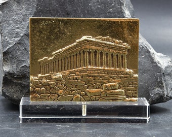 Acropolis of Athens Embossed Bronze Plaque, City Landmark with Goddess Athena Temple Parthenon, Ancient Greek Architecture Home Decor