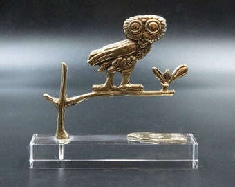Owl on Οlive Βranch Bronze Statue, Ancient Greek Goddess Athena Symbol, Bird of Wisdom, Metal Bird, Art Decor, Greek Art Gift