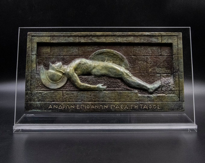 Featured listing image: Ancient Greek Soldier Relief Sculpture Plaque, Soldier with Helmet and Shield, Decorative Greek Art, Greek Tomb of the Unknown Soldier