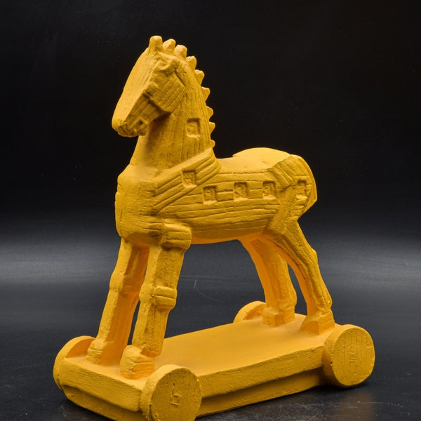 The Trojan Horse, Greek Mythology Yellow Horse Pop Art Sculpture, Trojan War Inspired Statue, Home Decor, Ancient Greece