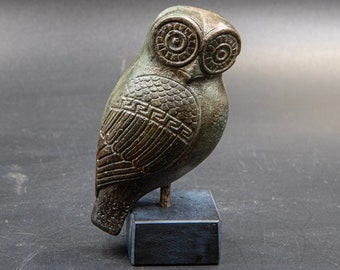 Owl Sculpture, Greek Museum Replica, Ancient Greece Art, Goddess Athena Symbol, Bird of Wisdom Symbol of Library and Books