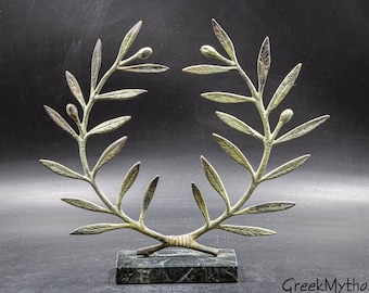 Large Olive Tree Wreath Greek Bronze Sculpture, Ancient Greece Goddess Athena Symbol, Greek Mythology and Art
