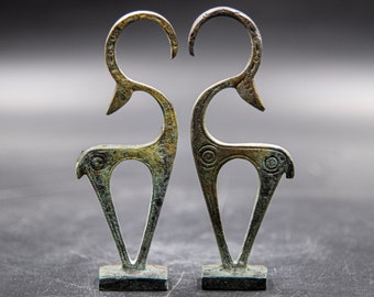 Ancient Greek Ibex Wild Goat Small Bronze Statue, Geometric Era Museum Replica Metal Art Sculpture, Capricorn Constellation Zodiac Gift