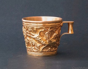 Mycenaean-Minoan Gold Cup, Ancient Greek Museum Replica in Copper 24K Gold Plated, Collectible Greek Art, Vafeio Laconia Gold Cup