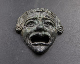 Bronze Greek Theatre Mask, Ancient Greek Drama Actors Mask, Tragedy Mask, Bronze Sculpture, Museum Quality Art Sculpture, Collectible Art