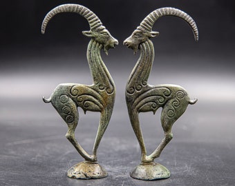 Wild Goat Ibex Bronze Statue, Metal Art Sculpture Museum Replica, Capricorn Constellation, Ancient Greece Art Decor