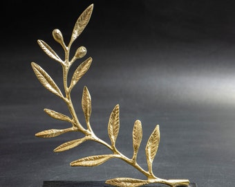 Olive Tree Branch Bronze Sculpture, Ancient Greek Goddess Athena Symbol, Metal Art, Greek Art Gift